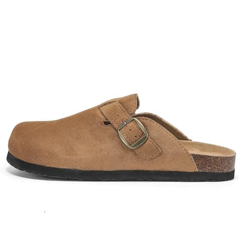 Polar Women’s Slip-On Clogs with Cork Footbed, Faux Suede Upper and Adjustable Strap, Comfortable Indoor Outdoor Casual Shoes - Tan 5 UK — view 3
