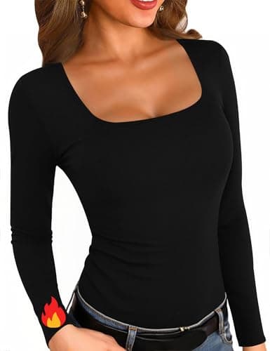 Aottori Thermal Base Layer Tops Ribbed Slim Fit T Shirt Basic Black S