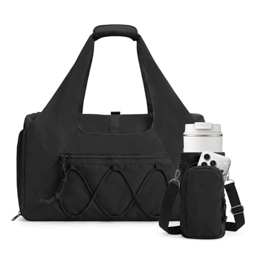 flintronic Sports Gym Bag for Women, Yoga Mat Bag, Travel Duffel Bags with Shoe Compartment and Wet Pocket, Sports Bags with Water Bottle Pouch for Yoga, Gym, Travel, Black
