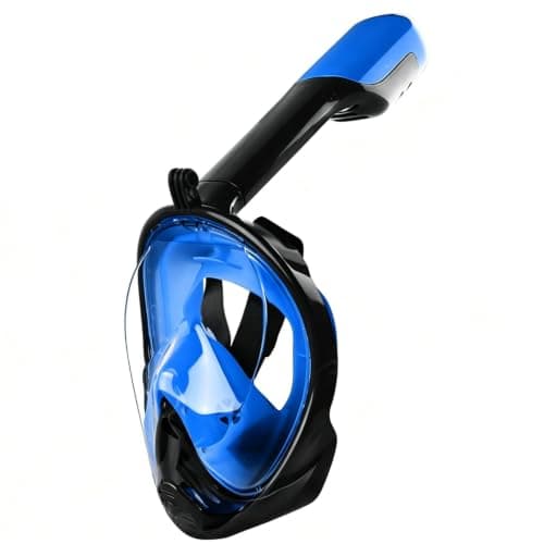 Full Face Snorkelling Mask, 180° Panoramic View, Anti‑Fog Anti‑Leak Dry‑Top Snorkel Gear, Compatible with Action Cameras for Adults & Kids, Ideal for Beach Holidays (1, Blue, S-M)