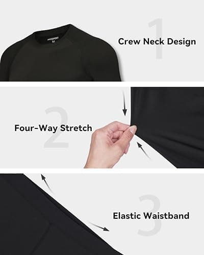 AMZSPORT Mens Thermal Base Layer Set Warm Fleece Lined Winter Underwear Breathable Long Johns Compression Long Sleeve Top & Bottom Black XL — view 4