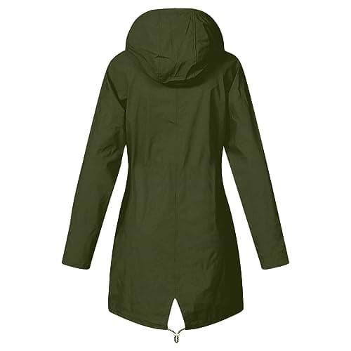 Army Green Lightweight Waterproof Jacket for Women - Travel Cycling Rain Coats,Packable Windbreaker Coats Outwear with Hood,Loose Fit Casual Long Hooded Rain Jacket,Breathable Softshell Raincoat XL — view 3