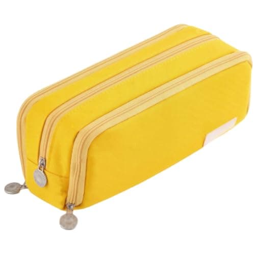 Large Capacity Pencil Case 3 Compartment Pouch Pen Bag for School, Yellow