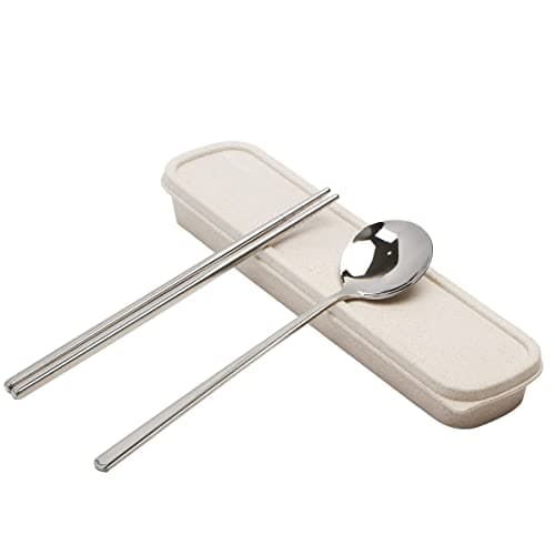 EXZACT Chopsticks and Spoon Set, 18/10 Stainless Steel with Travel Case