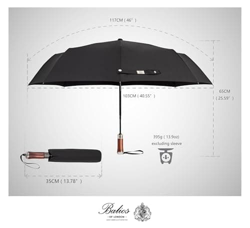 Balios Folding Umbrella Lux Hardwood Handle Auto Open Close JET BLACK — view 4