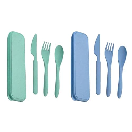 2 Sets Portable Reusable Cutlery Set with Case, Travel Fork Knife Spoon Set, Compact Tableware for Camping, Office, Picnic & Outdoor Dining