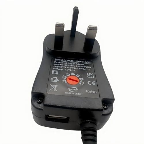 Multibao 30W Universal AC/DC Power Adapter, Adjustable 3V 4.5V 5V 6V 7.5V 9V 12V- 2000mA Max, with 8 Interchangeable Tips + 5V/2.1A USB Port | UKCA CE RoHS Certified — view 6