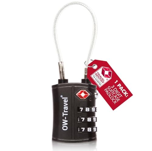OW-Travel Suitcase Locks, TSA Approved Luggage Padlocks, Black, 1 Pack