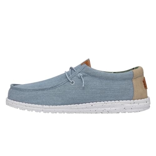 HEYDUDE Wally Washed Canvas, Men's Slip-On Loafer Shoes, Blue, 14 UK