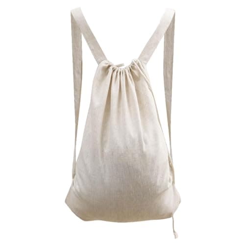 HSOFTIFY 100% Linen Travel Backpack Laundry Bag with Shoulder Straps, Linen