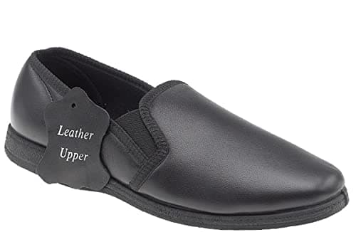 Sleepers Mens Hadley Slip On Gusset Genuine Leather Slippers with Rubber Sole Black 8 UK