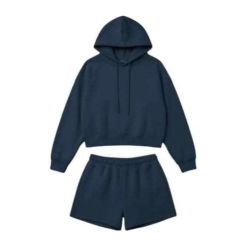 Women 2 Piece Outfit Raglan Sleeve Cropped Hoodie Shorts Loungewear Set — view 6
