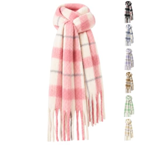 Fjquamitix Womens Blanket Scarves Winter Warm Tartan Plaid with Fringes