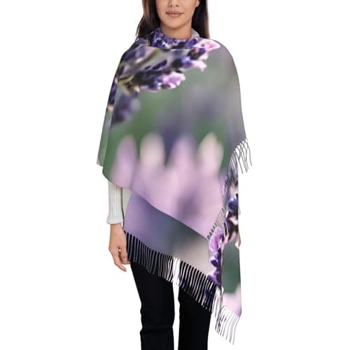 Lavender Flower Print Elegant Fringe Scarf Shawl Wrap For Women Winter Fall Spring Travel Accessory Gift — view 3