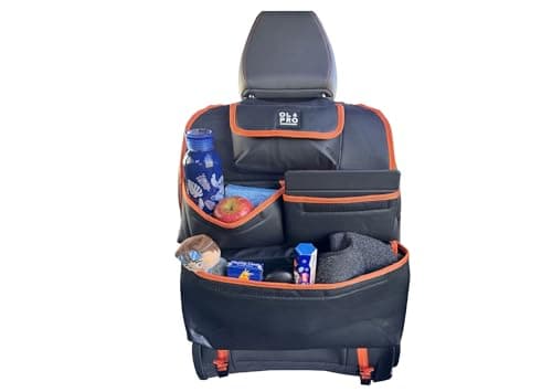 OLPRO Single Car Seat Storage Organiser – Orange – Waterproof Back Seat Protector with Closable Pockets – Kids Car Organiser, Easy to Install, Car Seat Tidy for Travel & Accessories