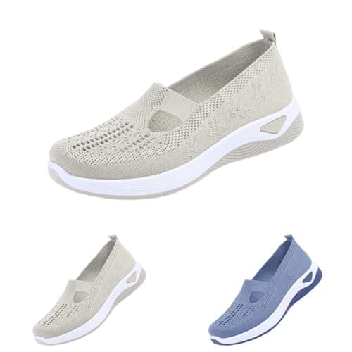 School Shoes for Students，Wide Fit Ladies Breathable Mesh Walking Running Trainers Slip On Comfortable Arch Support Soft Sole Athletic Tennis Sneakers Non Slip Low Top Orthopedic Shoes