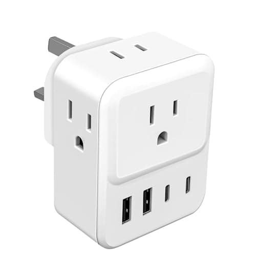 US to UK Plug Adapter,4 Way USA to UK Travel Adaptor with 4 USB(2 USB C)