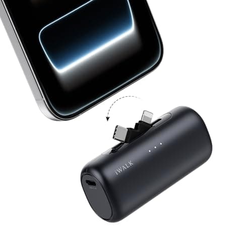 iWALK 5500mAh Portable Charger, 20W Fast Charging Power Bank with Built-in USB-C & Lightning Connectors, Mini Plug-in Battery Pack for iPhone 17/16/15/14/13/12, Android Phones & AirPods, Black