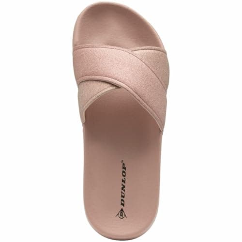 Dunlop Women Flip Flops Sandals – Comfy Toe Post T-Bar Sliders, Casual Flat Shoe Summer Holiday Beach Pool Slipper Open Back Mules - Rose Gold Shimmer Straps UK 6 — view 3