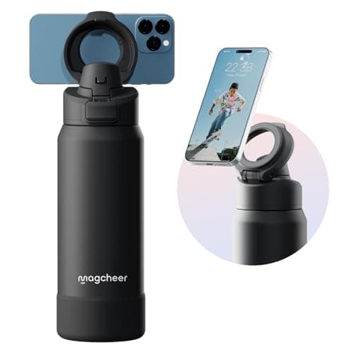 Magcheer 1L Insulated Bottle with Magnetic Phone Holder（Black）