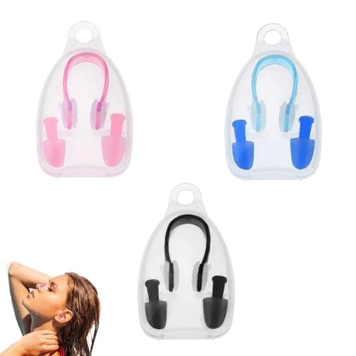 3 Pcs Nose Clips Swimming, Silicone Nose Plugs & Earplugs Sets, with Storage Box, for Adults, Kids, Women & Men - Swimming, Water Sports & Pool (Black,Blue,Pink)