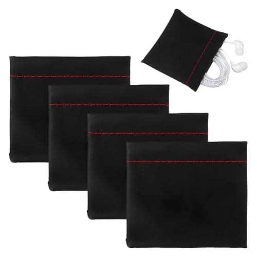4pcs Earphones Case Pouch Headphone Bag Pu Leather Earphone Black Snap Closure Pouch Small Pouches for Purse Headphones Storage Organizer Soft for Usb Keys Coins Jewellery Accessories