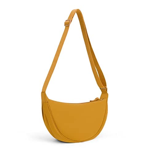 DKIIL NOIYB Crescent Bag for Women Men, Nylon Hobos Crossbody Shoulder Bag, Portable Purse with Adjustable Strap, Solid Color Chest Fanny Pack, Yellow, 31cm