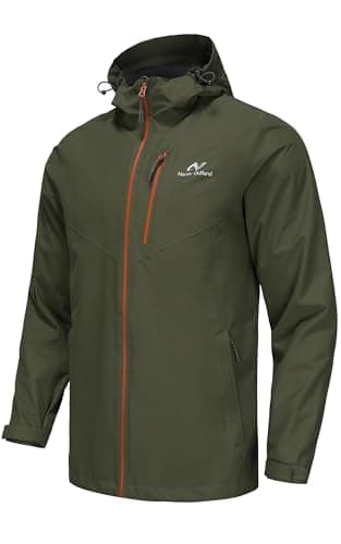 NORDIC OUTLAND Mens Lightweight Hooded Waterproof Rain Jacket Breathable Raincoat Shell for Outdoor Mountain Hiking (UK, Alpha, L, Regular, Regular, Army Green)