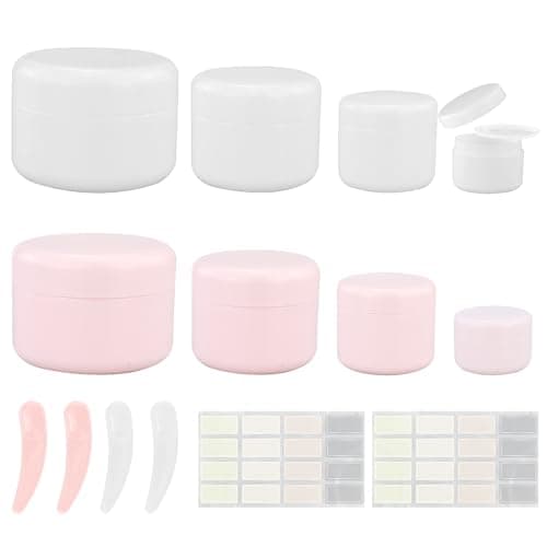8 Pcs Cosmetic Sample Jars,Empty Plastic Cosmetic Jar,Small Travel Cream Pot 10ml/30ml/50ml/100ml,with Spatulas and Labels,for Cream,Make-Up Sample Storage