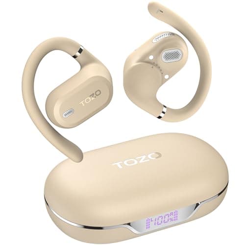TOZO OpenWear Open-Ear Headphones, AI Translation Earbuds for 164 Languages, Bluetooth 5.4 with Smart Digital Display, Fast Charging, ENC Noise Cancelling Running Headphones for Sports, Office (Khaki)