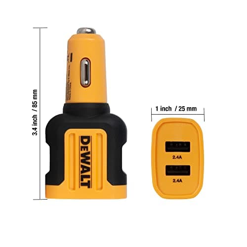 DEWALT Heavy Duty 24W USB Car Charger Adapter, Cigarette Lighter Adapter USBA Charger, Fast Charging Car Lighter USB Adapters, Cell Phone Automobile Chargers for iPhone, Samsung Galaxy, iPad — view 2