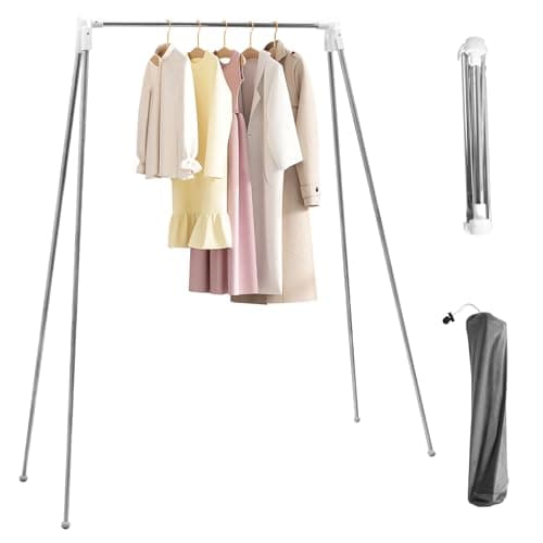 Portable Clothes Rail and Drying Rack - Foldable Stainless Steel Design for Travelling, Camping, Home, Dorm With Storage Bag - No Installation Required