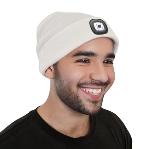 LED Beanie Hat White Headlamp Plain Soft Comfortable USB Rechargeable Head Light for Men Women Warm Knitted Winter Woolly Night Running Dog Walker Headwear — view 2