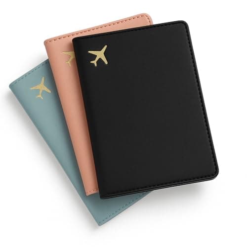 kwinfei 3PCS Passport Holder Cover for Women and Men,PU Leather Travel Document Holder Case with Snap Button Closure, Passport Cover for Boarding Pass, ID Card, Credit Cards,Compact Protector Wallet