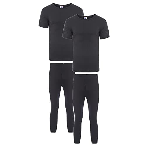 Heatwave® Pack Of 2 Men's Thermal Underwear Set, T-shirt & Pants Baselayer Set Thermals, Small Black