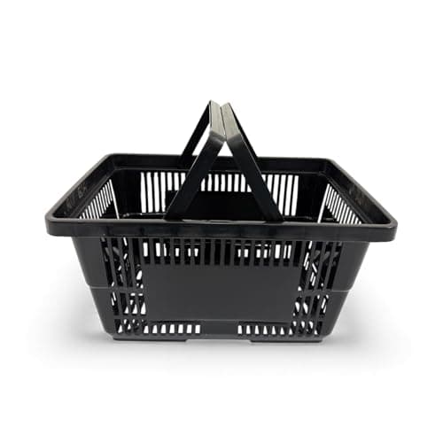 1x Black 22 Litre Plastic Shopping Basket with Handles Heavy-Duty HDPE Basket for Retail, Grocery & Convenience Stores Lightweight, Stackable — view 3