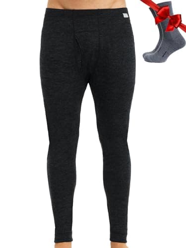 100% Merino Wool Base Layer Men Leggings Pants - Thermal Underwear + Socks (Large, 165 Charcoal Grey)