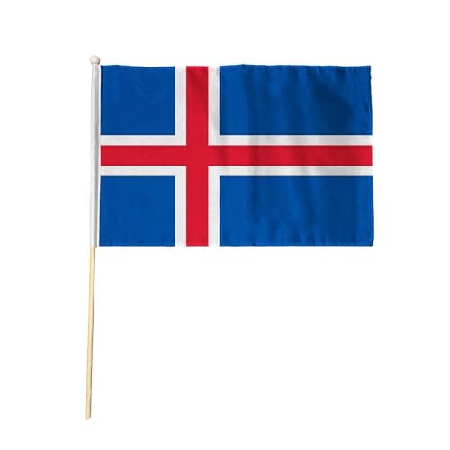 Flagtex Iceland Hand Waving Flag (9x6 Inch) - Premium Wooden Stick Hand Flag 9x6 Inch Natural Wood Pole European Blue White Red Nordic Cross Flag Events Parades