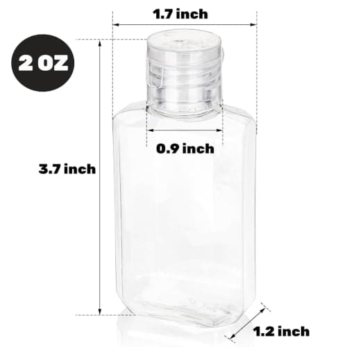 Pumtus 60 Pack Plastic Refillable Flip-Top Bottles, 60ml Clear Empty Travel Hand Sanitizer with Flip Cap, Portable Small Liquid Squeeze Container for Shampoo, Lotions, Liquid Body Soap, Creams — view 2