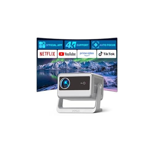 【Officially-Licensed APP & Auto Focus & Keystone】Mini Smart 4K Projector, VOPLLS 1000 ANSI Full HD 1080P WiFi 6 Bluetooth Portable Projector, Movie Projectors for Bedroom/Outdoor/Phone