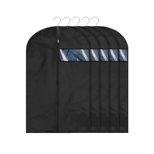 XIANTIAN Clothes Protector Bags Dustproof Clothes Covers Moth Proof Coat Covers with Zip, (Set of 5) Foldable Washable Clear Lightweight Garment Bags (black, 60x100)