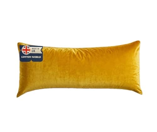 COTTON-WORLD Crushed Velvet Bolster Pillow Hollowfiber Fill Bolster Cushion Soft Hypoallergenic Orthopedic Long Pillow for Side Sleeper Back Neck Maternity Support Pregnancy (Gold, Single- 3FT) — view 3