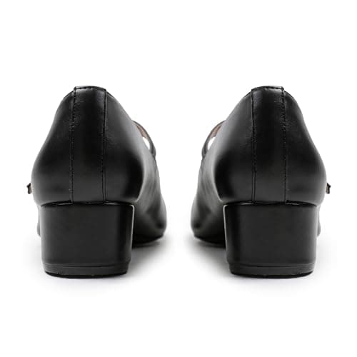 Womens Low Mid Block Heel Ankle Strap Smart Work Office Comfort Court Shoes Wide Fit Closed Toe Comfy Party Casual Travel Shoes Black Faux Leather — view 4