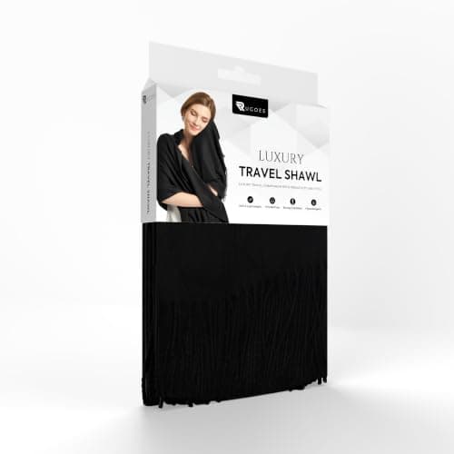 RUGOES Luxury Travel Shawl – Lightweight Soft Wrap for Flights, Trains & Commutes, Versatile Blanket Scarf for Travel & Daily Use (Black) — view 5