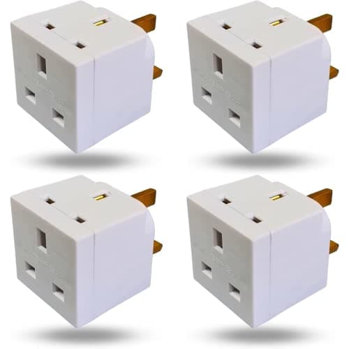 2 Way Plug Adapter UK Outlet Extender Double Socket Adapter Multiplug with Multi Plug for Bedroom Kitchen Bathroom Study Desk Shelf and Landing White 4 Pack