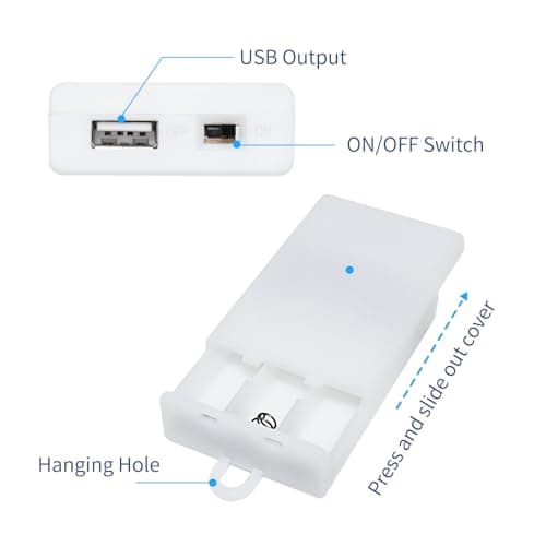 Battery Case Box with USB Port, AA Batteries Power Bank for 5V USB LED Strip Lights Fairy String Lights Curtain Lights Christmas Decoration — view 2