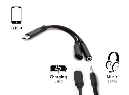 AJPARTS UK USB-C to 3.5mm Jack + Charging Splitter Cable – Short Adapter for Headphones + Power – Ideal for Travel, Car, Work & Gaming – 13.5cm BLACK (10 Pack) — view 3