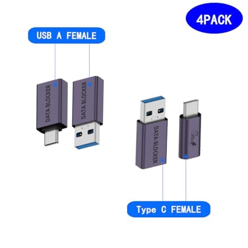 rgzhihuifz USB Data Blocker 4-Pack USB-C to A & A to C Charge-Only Adapters – Anti Juice Jacking, Safe Travel Charging, Hacking Proof 100% Guaranteed, USB C Data Blocker for Any USB Phone Charging — view 2