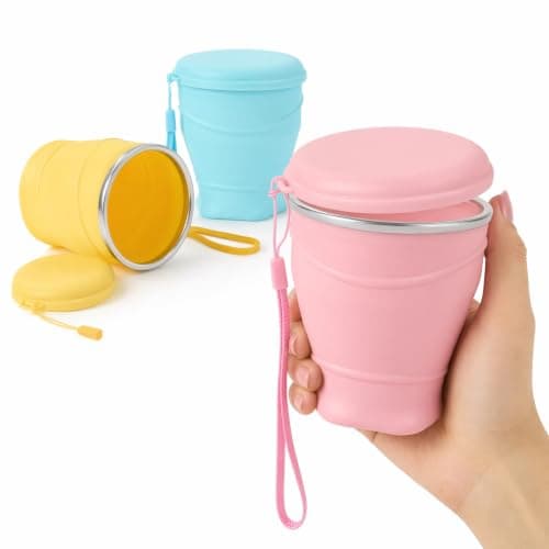 Qukkubiv 3Pcs Collapsible Travel Cup, 260ml Silicone Foldable Camping Cups