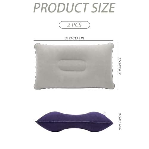 2-in-1 Inflatable Travel Pillow (32x22cm) - Soft Flocked Neck & Lumbar Support Pillow, Ideal for Sunbathing Hiking, Portable Travel Cushion (Blue&Gray) — view 2